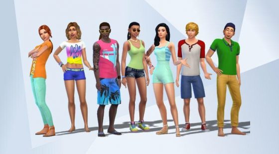 Het 'Chill Out With Friends'-huishouden zoals te zien was in de trailer van De Sims 4 Achtertuin Accessoires