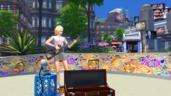 Geregeld kom je ergens een straatmuzikant tegen in San Myshuno