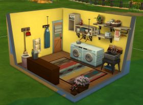 Een van de ingerichte ruimtes uit De Sims 4 Wasgoed Accessoires